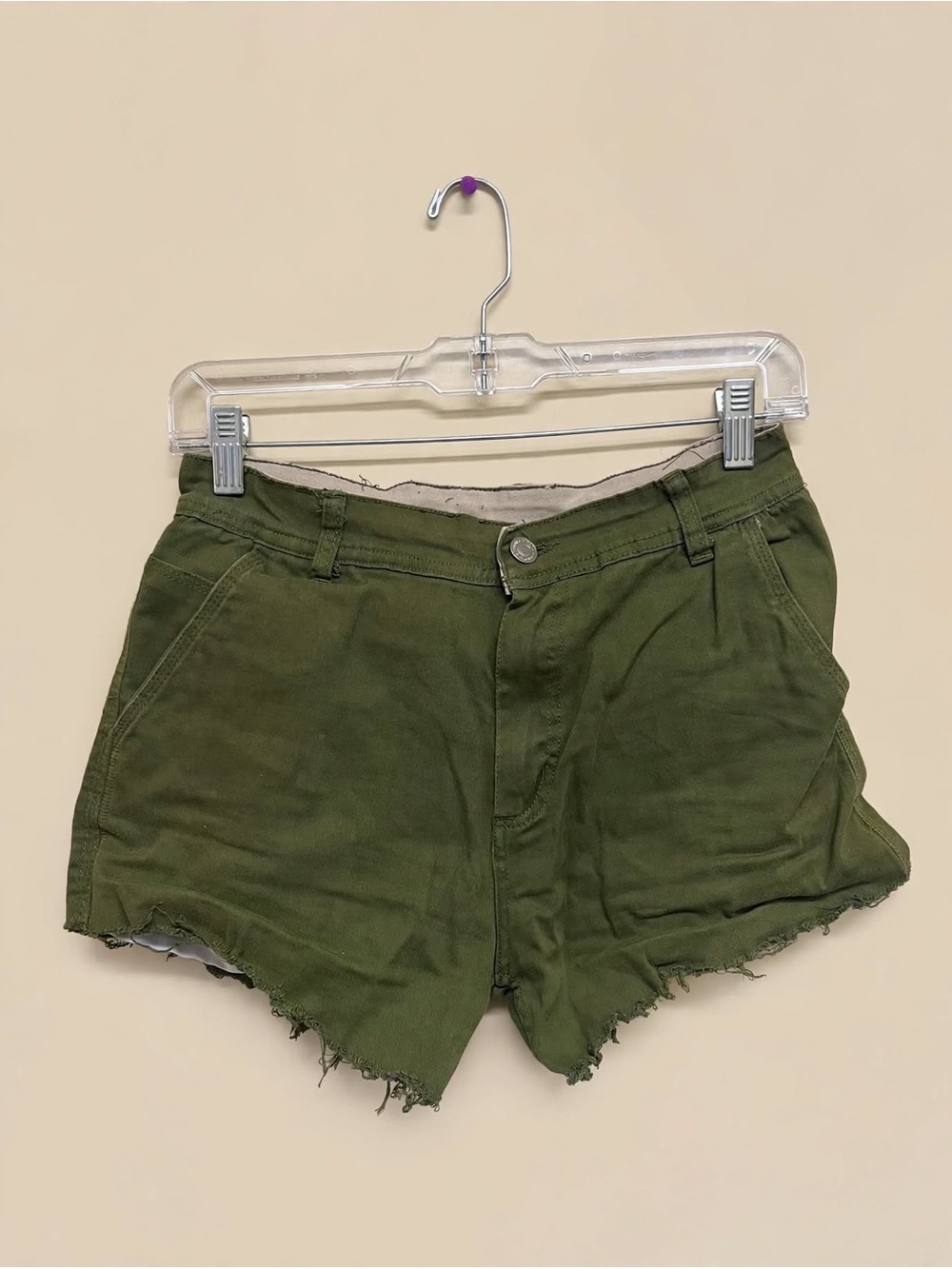 Olive Green Frayed Hem Women's Jean Shorts